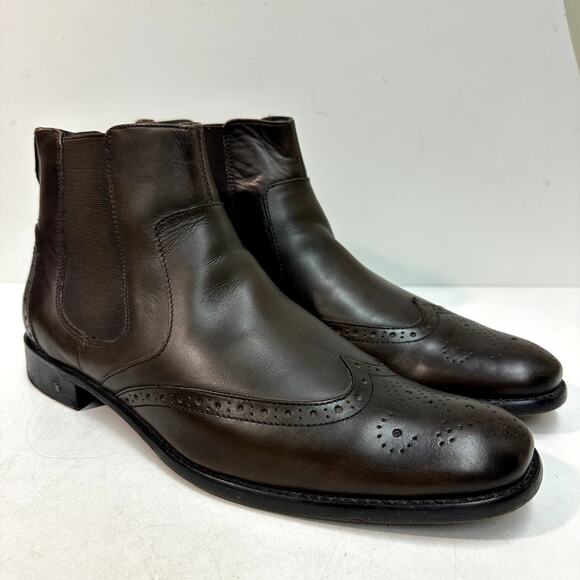VERY GOOD John Varvatos Men's Wingtip Chelsea Boot Brown Leather 10.5 - Picture 1 of 13